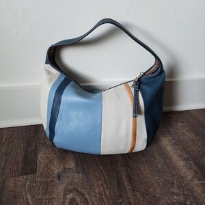 Coach Blue, White, and Tan Hobo Bag
